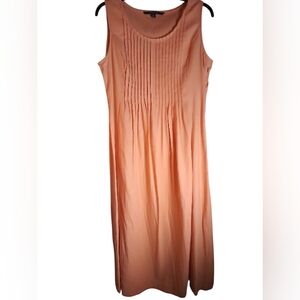 Chadwicks Orange Pink Pleated Midi Sundress Linen Blend Flowy Size PS Beachy